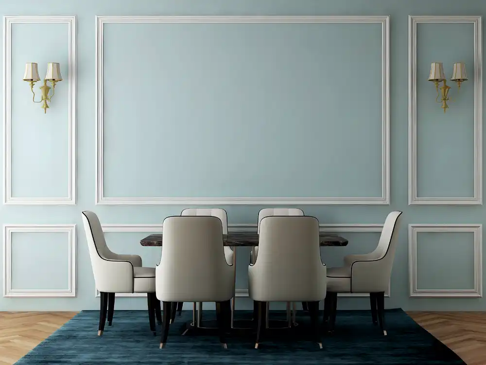 Architectural wainscot wall composition with console and symmetrical framed panels